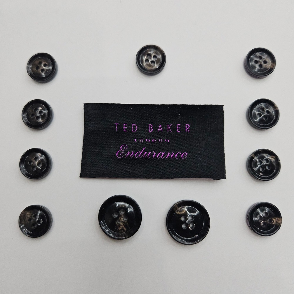 Ted Baker Endurance Black Brown Swirl Suit Blazer Buttons Engraved Set of 11